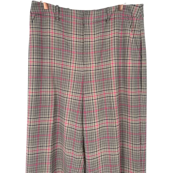ON-34TH Womens Plaid High Rise Wide Leg Trouser Pants Tan Navy Pink Size 12 - Image 5