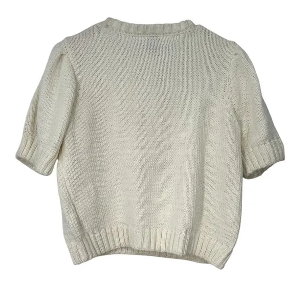 Joie | M | Knit Short Sleeve Sweater Floral Applique Crochet Top Women's - Image 4