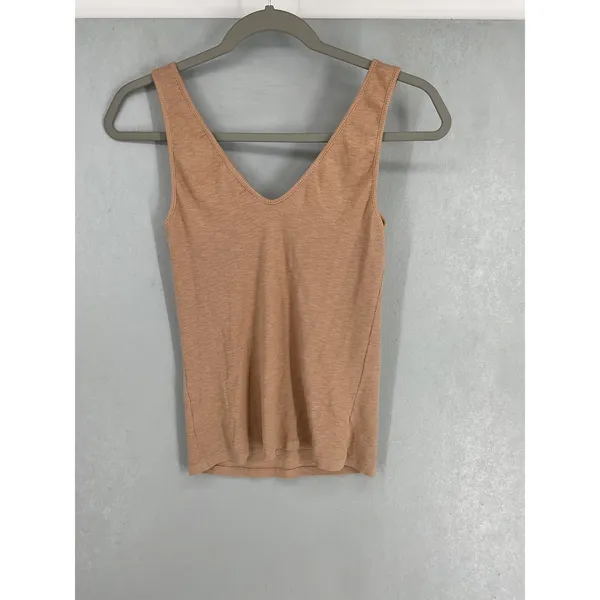 Enza Costa Womens Tank Top Ribbed Double V-Neck Tan Medium - Image 3
