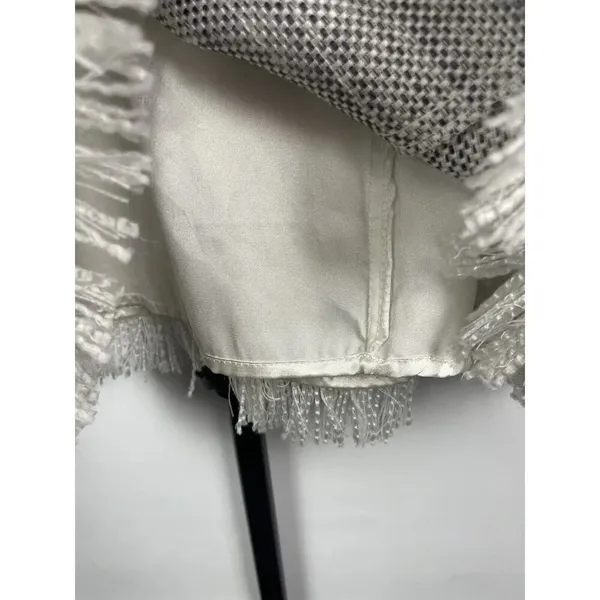 Aqua Gray White Tweed Sleeveless Fringe Hem‎ Fit & Flare Dress Size S - Image 4