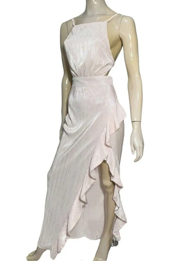 Michael Costello X Revolve Women’s Size XS Light Pink Crinkle Henrik Ruffle Gown - Image 4