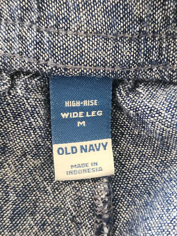 Old Navy Blue Linen Blend High Rise Cropped Wide Leg Pants Size Medium - Image 9