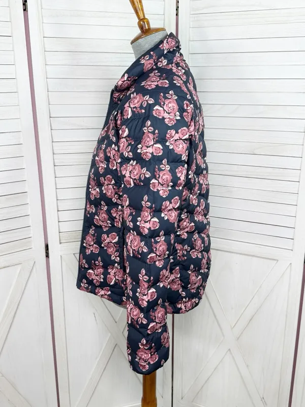 The North Face Flare Jacket Women Small Blue Pink Floral Down Puffer Coat Zip Up - Image 2