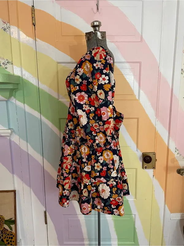 KARLIE Floral Poplin Cotton Tiered Tie Back Smocked Puff Sleeve Dress Sz S 💚🎀 - Image 4