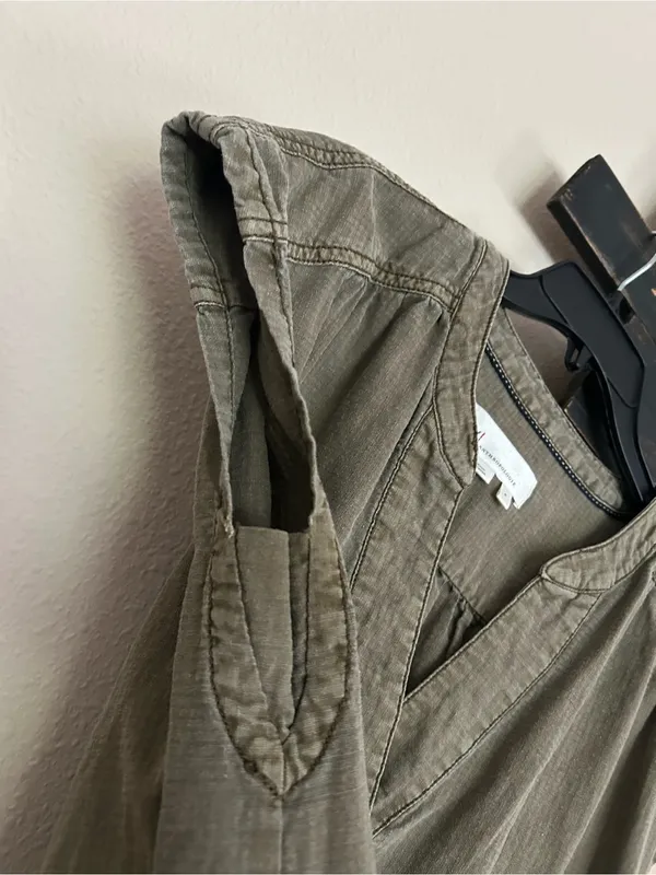 Anthropologie Kimber Tunic Mini Dress Olive Green V-Neck Patch Pockets - Image 4