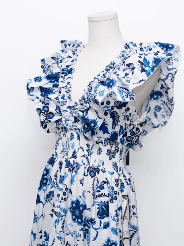 Adrianna Papell -‎ Toile Inspired Floral Cotton Ruffle Midi Dress - Image 10