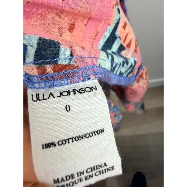 Ulla Johnson Ottilie Hypnotic Flamingo Cotton Midi Dress Puff Sleeve Coral Sz 0 - Image 5