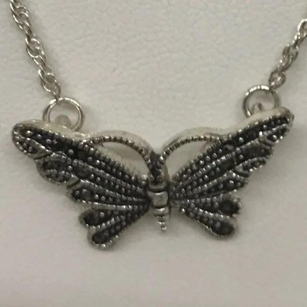 Marcasite Butterfly Dainty Chain Silver Necklace - Image 9