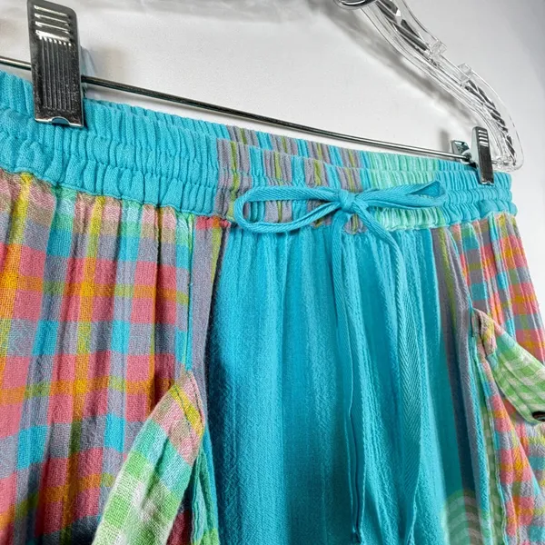 Free People Crafted Cargo Pants Blue Plaid Wide Leg Beachy Boho Size XS - Image 7