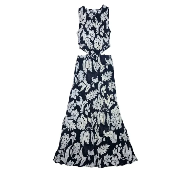 Mango MNG Willow Floral Maxi Dress Side Cut Out Size 4 Brown & Cream NWOT - Image 4