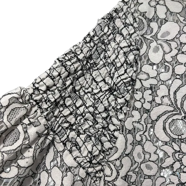 Loft Top Lace Mesh Boho Goth Formal Black White Floral Smocked Wide Sleeve SZ XL - Image 5