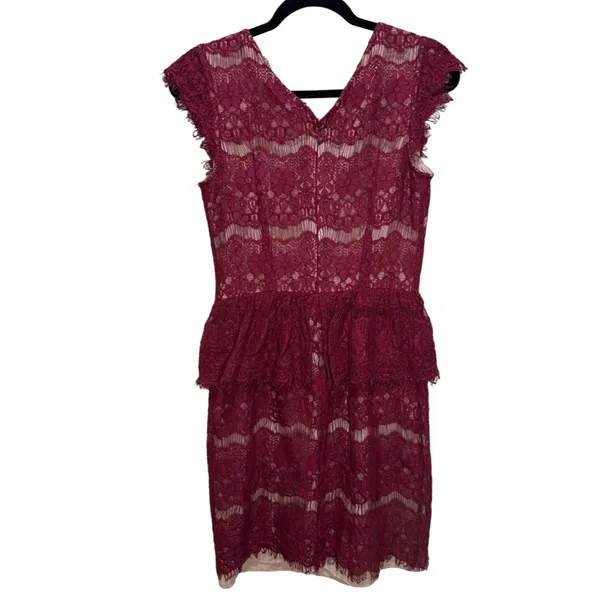 Anthropologie Maeve Elsa Burgundy Lace Peplum Lined Dress Size S - Image 4