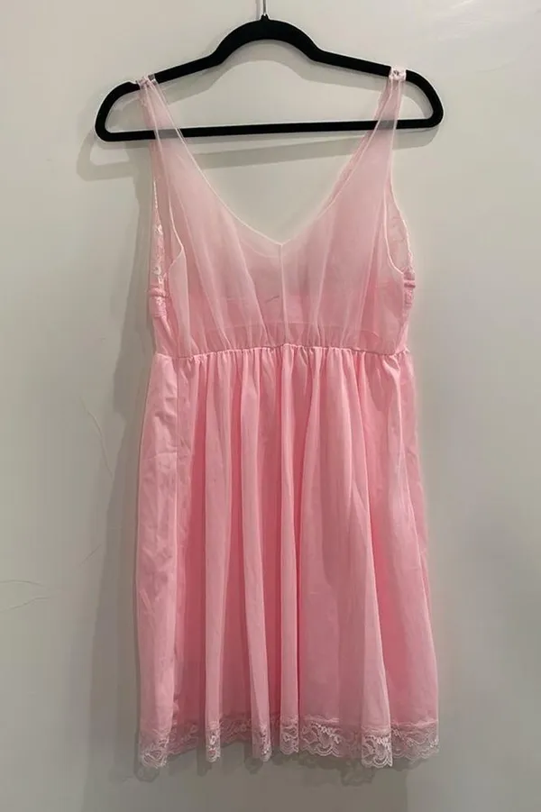 Vintage Montgomery Ward Pink Lace Slip Nightgown Dress Size Large Made In USA - Image 4