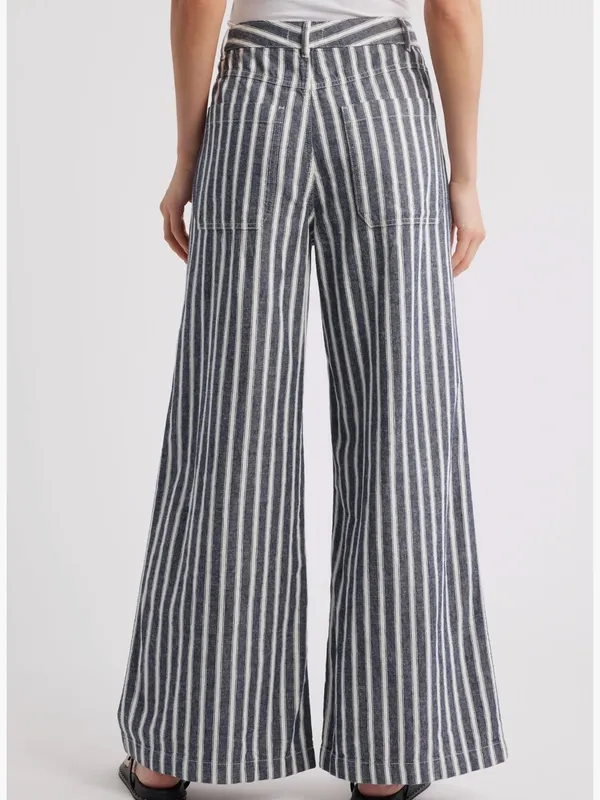 Madewell Zoe Relaxed Wide Pants Linen Blend in Navy White Stripe Size 6 - Image 2