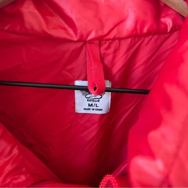 Boys Lie Red Puffer Logo Jacket in Red M/ L - Image 7