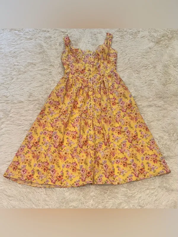 NEW House Of CB Tatiana Butter Yellow Floral Print Midi Sundress Sz XL L+ - Image 6