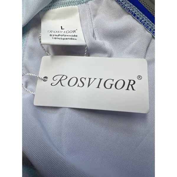 Rosvigor Swimsuit High‎ Waist Bikini Set Twist Front Top Blue Color Block L - Image 2