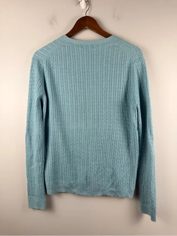 Brooks brothers Silk Cashmere Cable knit blue button down cardigan size large - Image 5