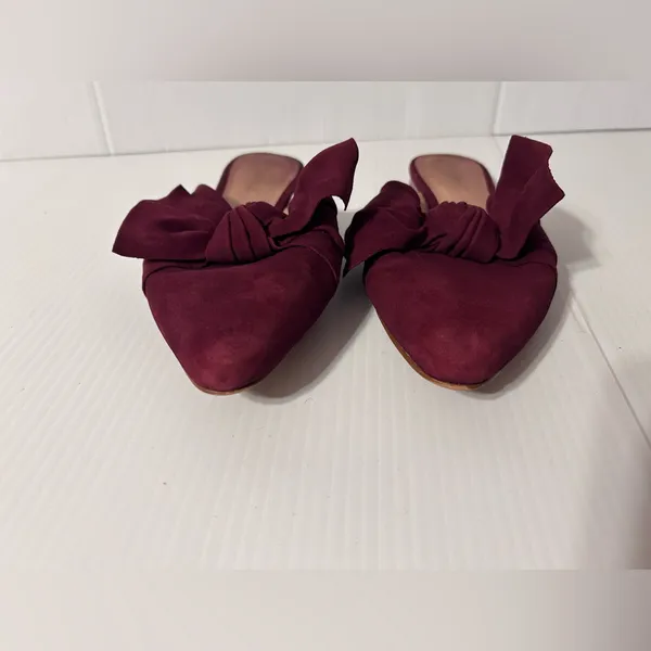 Madewell burgundy pointy toe bow slide mules shoes size 7.5 - Image 4