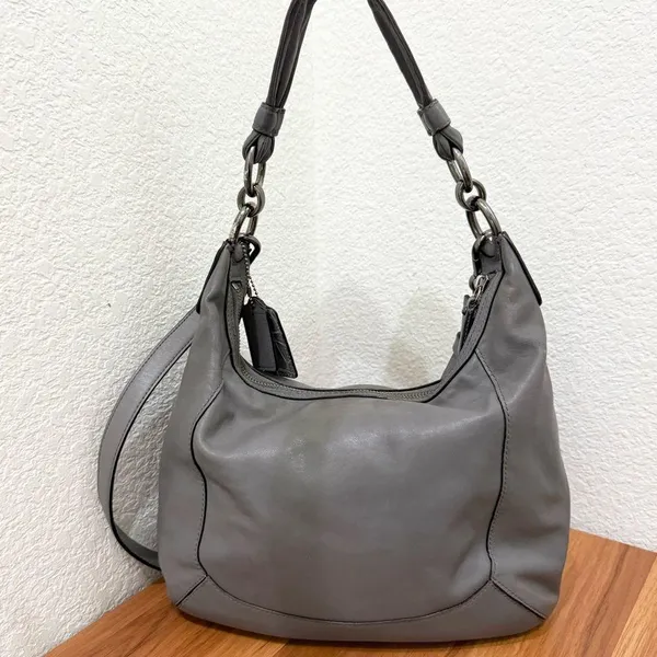 COACH 18287 Kristin Spectator Gray Leather w/ Croc Embossed Trims Handbag - Image 3