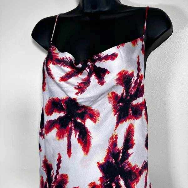 Area Stars Mini Slip Dress Women's Large White Pink Palm Print Spaghetti Strap - Image 2
