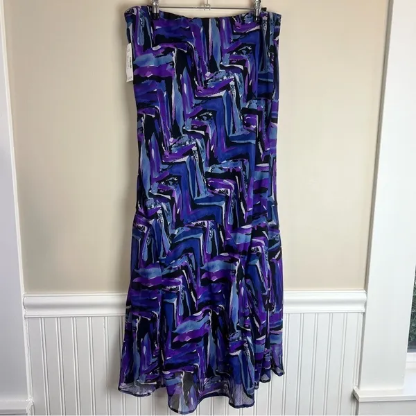 NWT Fashion Bug Abstract Purple Blue Tiered Maxi Skirt Large Art To Wear - Image 9