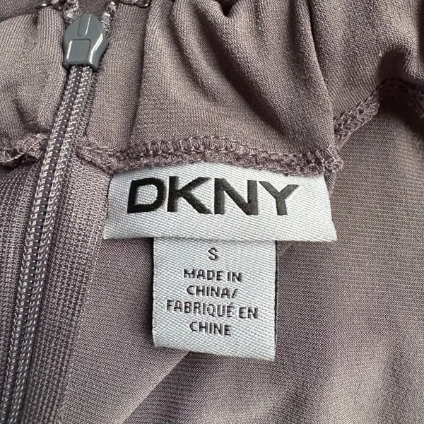 DKNY‎ Gray Keyhole Halter Neck Jumpsuit Tapered Leg Blouson Fit Size Small - Image 5