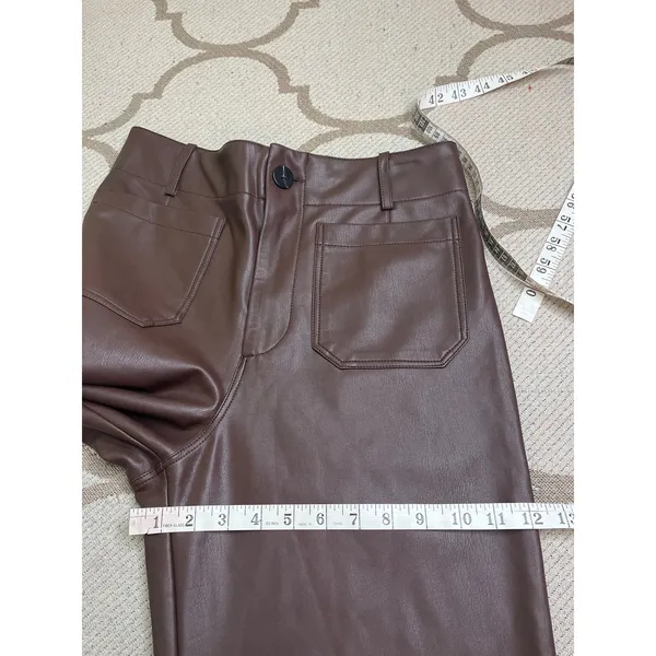 Maeve Anthropologie Colette Faux Leather Wide Leg Pants Dark Brown Size 28 - Image 7