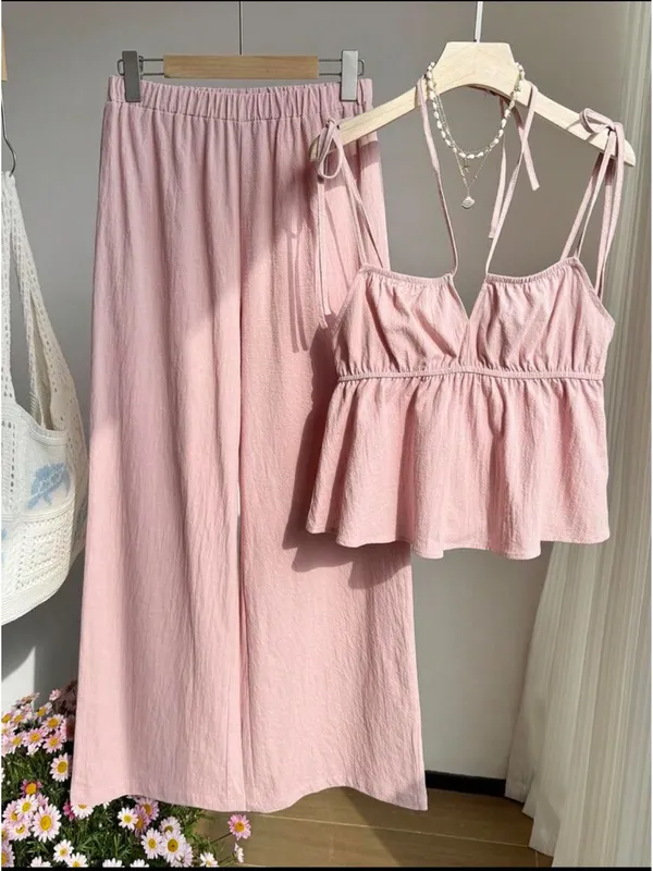 SheIn Dusty Pink Tie-Shoulder 100% Cotton Set - Image 3
