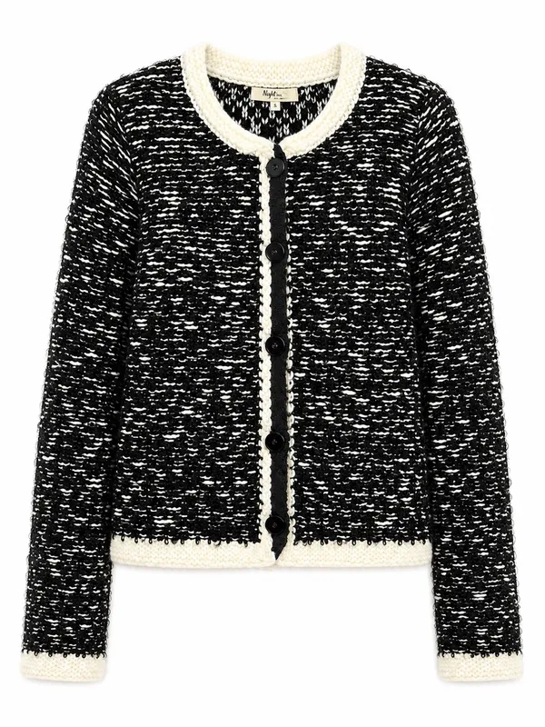 Napa Girls Black White Marled Knit Cardigan Cream Trim Button Front Sweater S - Image 8