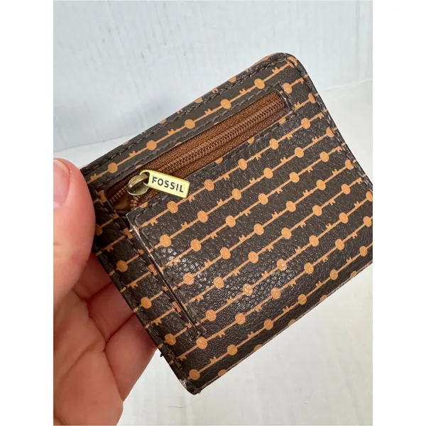 Fossil Tan Black Leather Fold Over Wallet Small Classic Women’s - Image 5