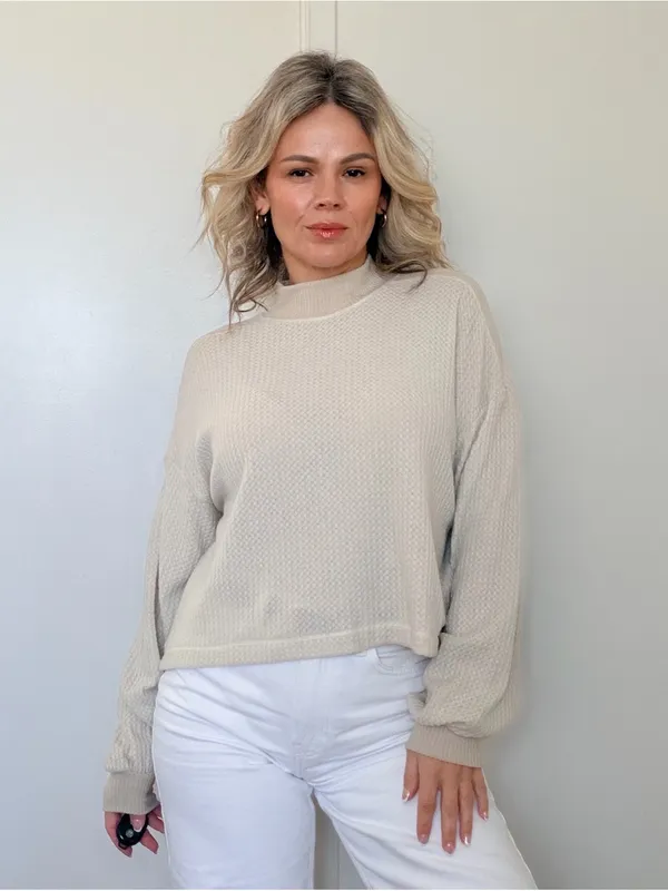 New Project Social T Cream Mock-Neck Waffle Knit Top - Image 3