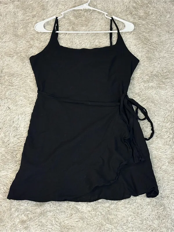 Princess Polly Black Mini Wrap Sundress - Image 2
