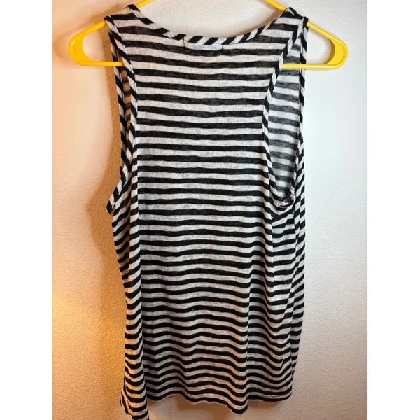 Coin 1804 Los Angeles Striped Front Knot Tank Top Black White‎ Large - Image 5