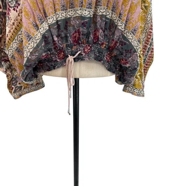 Free People Hold‎ On Tight Gauze Pullover Top Hooded Floral Paisley XS Small - Image 7