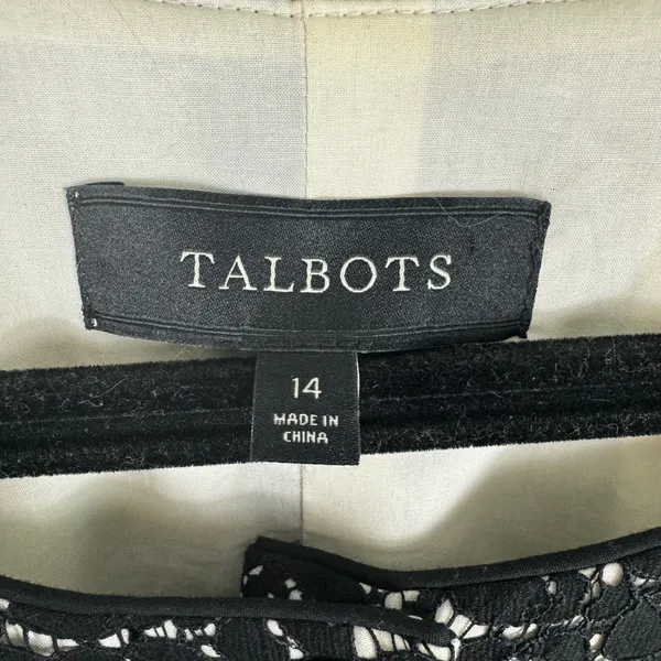 Talbots Black Floral Lace Overlay 3/4 Sleeve Crew Neck Line Button‎ Up Blazer 14 - Image 6