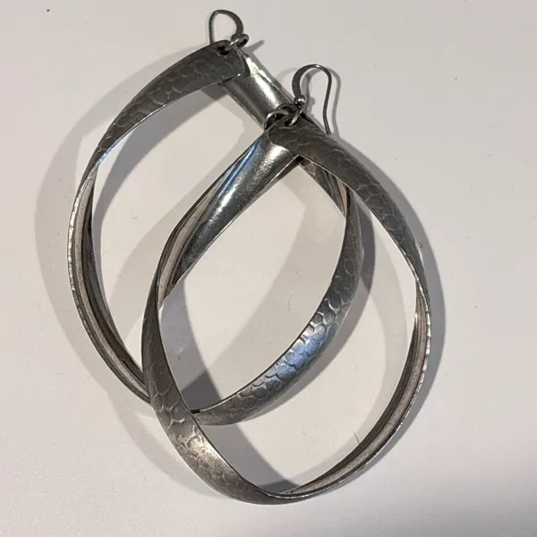 Silver Marquise Hammered Twirl Earrings - Image 9