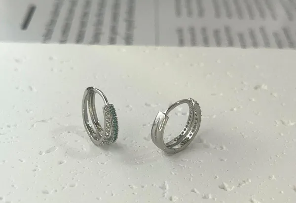 925 Silver Plated Double Rows CZ Cubic Zirconia Hoop Earrings for Men Women,Hip Hop Unisex Earrings - Image 3