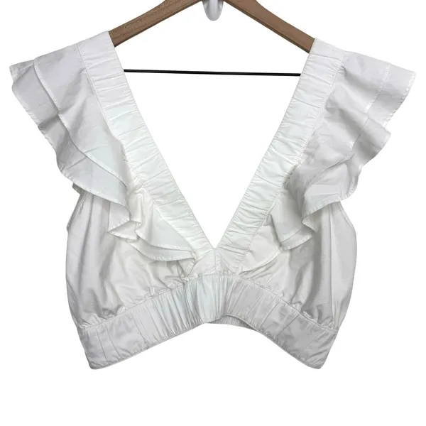 Abercrombie & Fitch Drama Poplin Ruffle Cropped Tank Top White Size XL - Image 2
