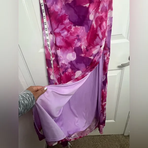 Lulus‎ Positively Serene Magenta Floral Cowl Neck Tie-Strap Maxi Dress Size M - Image 8