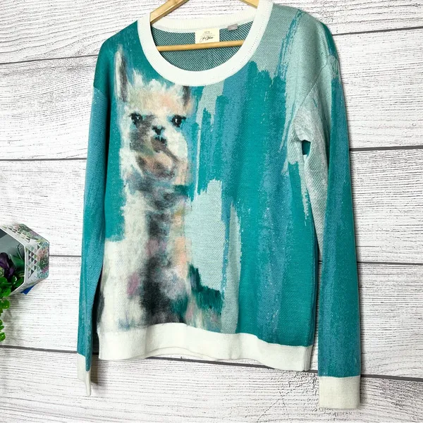 Anthropologie Lauren C Walcott Artwork Abstract Llama Wool Sweater Size Large - Image 8