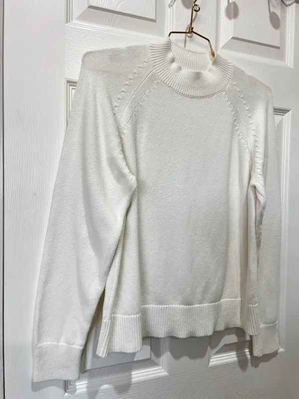 Quince Sweater Women's Ivory Organic Cotton knit Mock Neck Pullover Size XS - Image 3