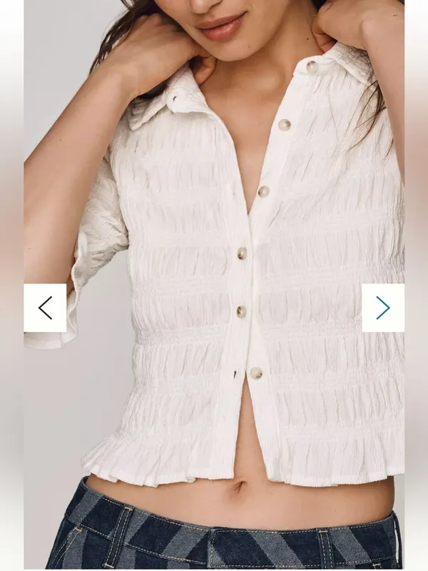 Anthropologie Maeve Smocked Button-Front Top in Ivory W2545 Sz XS - Image 2