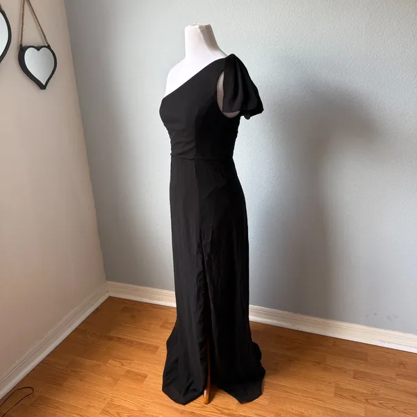 Lulus Simply Brilliant Black One-Shoulder Bow Maxi Dress Size Small - Image 8