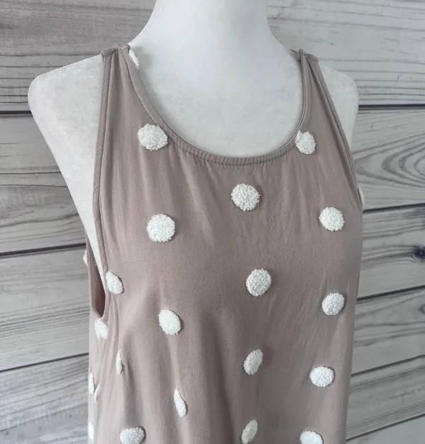 E&M Tan & White Textured Dot Relaxed Fit Tank Top - Image 2