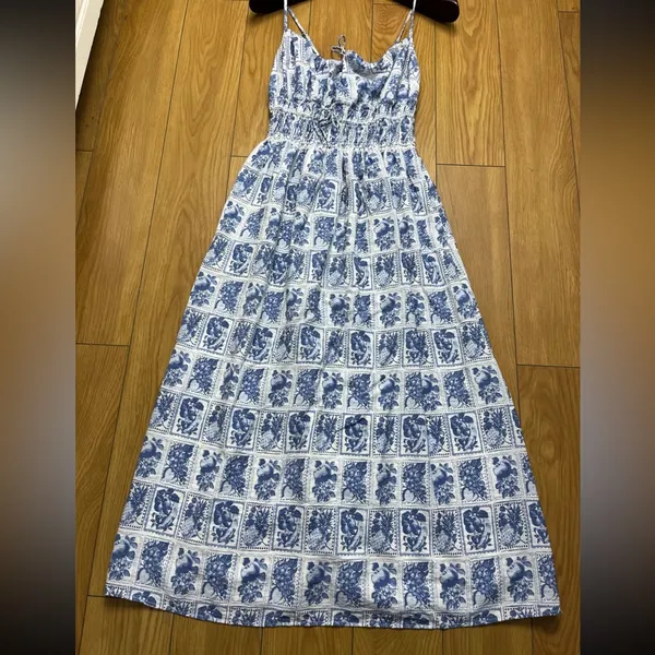 Abercrombie & Fitch Blue and White Maxi Dress Blue and White Floral Patterned M - Image 5
