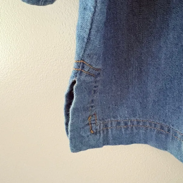 Sundance Denim Chambray Top M Blue Boho Puff Sleeve Square Neck Cotton Blouse - Image 7