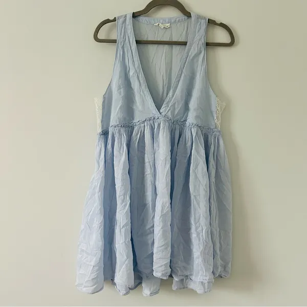 Anthropologie Floreat Loved By Cotton Silk Sleeveless Light Blue Lace Slip Dress - Image 4