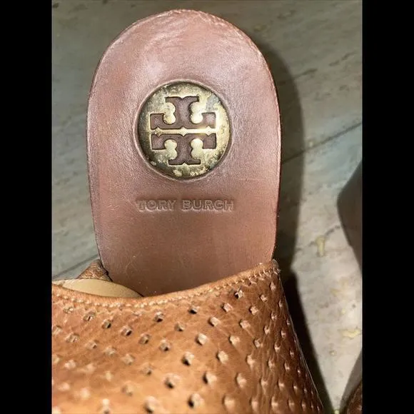 Tory Burch Brown Perforated‎ Gladiator Wedge Heel Sandals 10M - Image 6