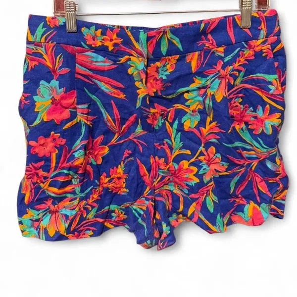 J. Crew Blue Painterly Bloom Linen-Blend High Waist Pleated Shorts size 12 - Image 3